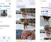 Drei Screenshots zeigen das Teilen von Bildern via Google-Fotos-App