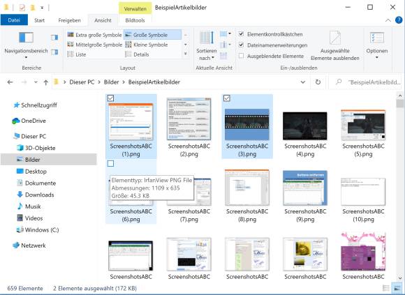 Screenshot Windows-Explorer mit Ankreuzkästchen