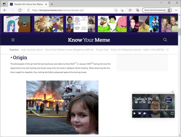 Screenshot zum Eintrag Disaster Girl auf knowyourmeme.com