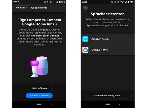 Zwei Screenshots aus der Hue-App