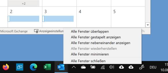 Screenshot das mit Shift+Rechtsklick erreichbare Fenstermenü