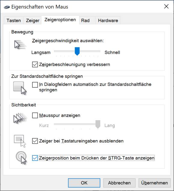 Screenshot Mausoptionen