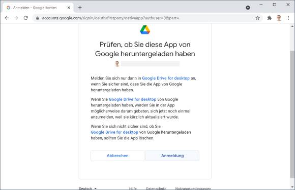 Screenshot Anmeldedialog