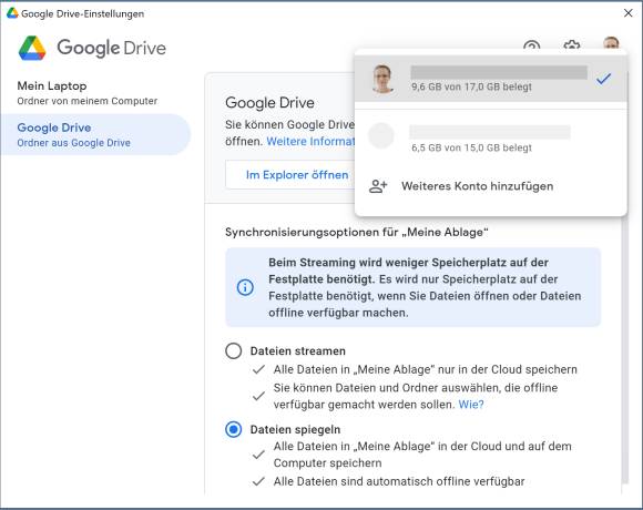 Screenshot Google Drive Einstellungen