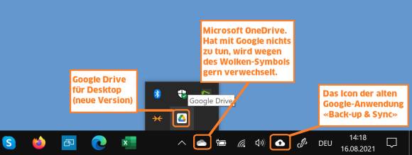 Screenshot mit Erklärungen zu den Cloud-Icons im Infobereich