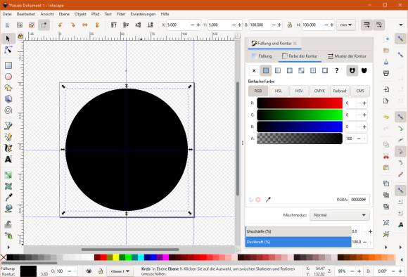 Screenshot InkScape mit schwarzem Kreis