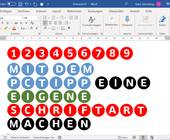 Word-Dokument mit Buchstaben in farbigen Kreisen