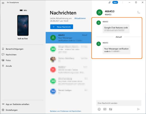 Screenshot Ihr-Smartphone-App mit zwei der Nachrichten 