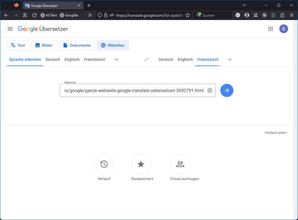 Screenshot Google Translate mit dem PCtipp auf Französisch