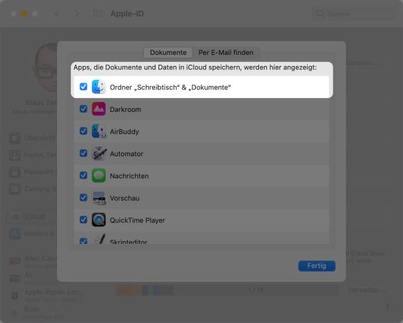 Wenn es das Datenkontingent von iCloud zulässt, werden diese beiden Ordner auf Wunsch synchronisiert