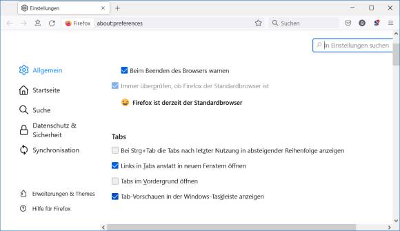 Die Tab-Einstellungen im Firefox