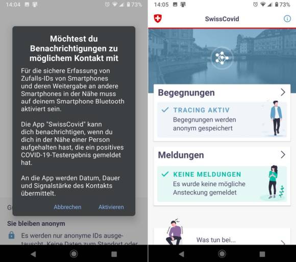 Screenshots SwissCovid-App