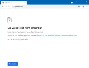 Browser-Screenshot: Webseite nicht gefunden 