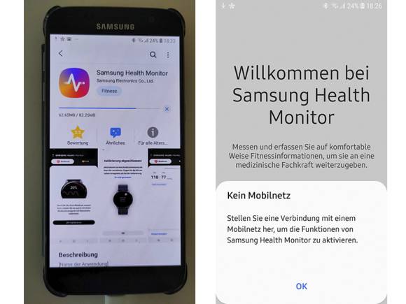 Die App Health Monitor auf einem Samsung-Smartphone