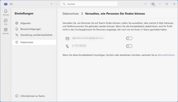 Screenshot Teams-Einstellungen