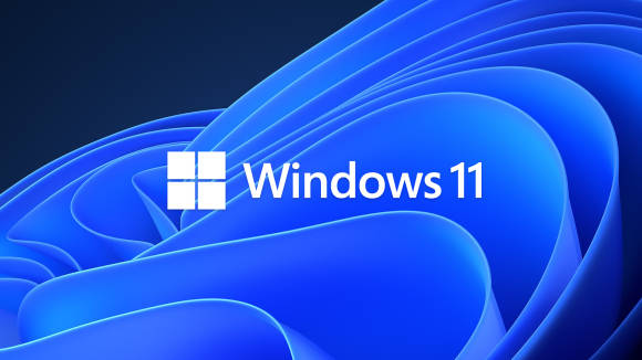 Desktop mit Windows-11-Schriftzug 