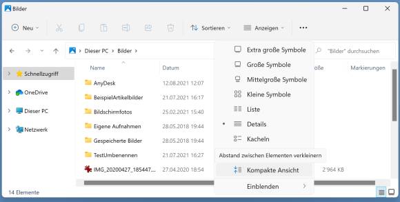 Screenshot eines Explorer-Fensters vor der Einstellungsänderung