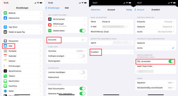 Screenshots zeigen den Weg zum temporären Deaktivieren von SSL