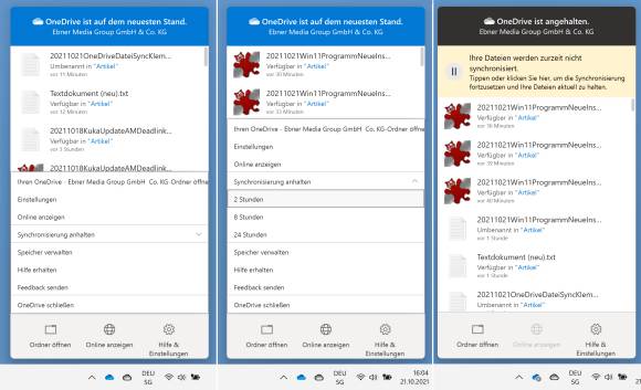 Screenshots OneDrive-Menü