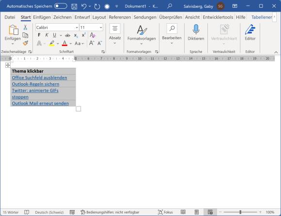 Screenshot verlinkte Begriffe in Word