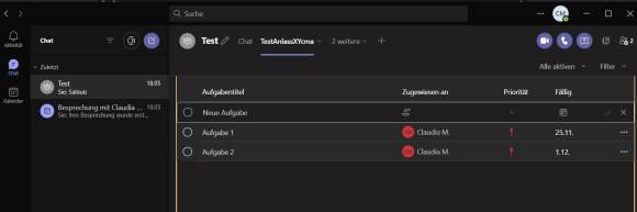 Beispiel-Aufgaben in Teams für auf dem Desktop