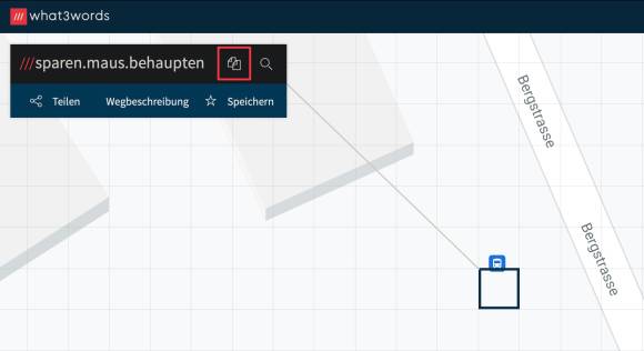 Ein Klick auf das Quadrat spuckt einen einmaligen Drei-Wörter-Code aus