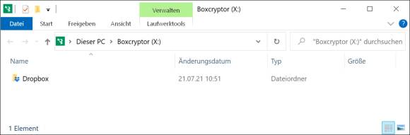 Explorer-Fenster mit verschlüsselter Dropbox