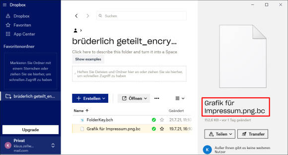 Screenshot verschlüsselte Datei