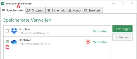 Screenshot Boxcryptor-Einstellungen