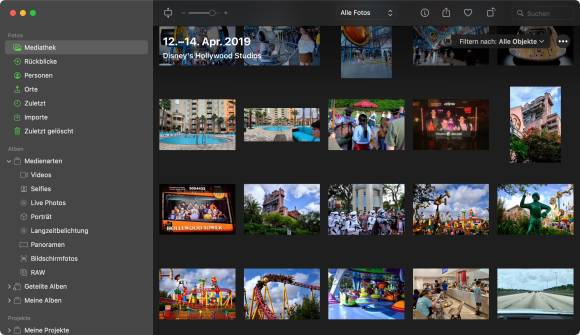 Die Fotos unter iOS und macOS werden nahtlos über die Cloud synchronisiert – doch für eine spielerisch einfache Verwendung dürfen sie nicht zusätzlich verschlüsselt werden Screenshot Fotos auf dem Mac