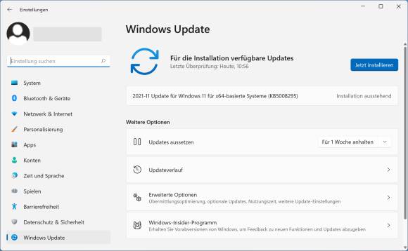 Screenshot Update KB5008295 