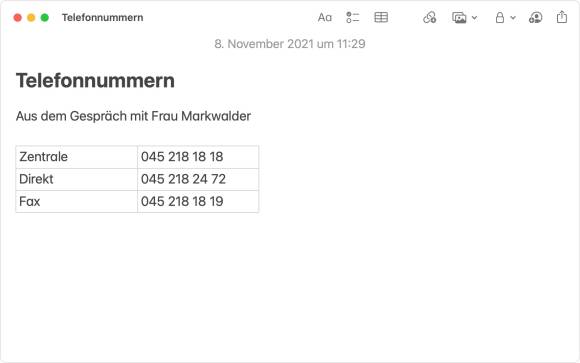 Eine Schnellnotiz kann beliebig lang oder kurz sein