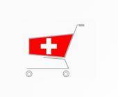 Piktogramm eines Einkaufswagens mit Schweizerkreuz