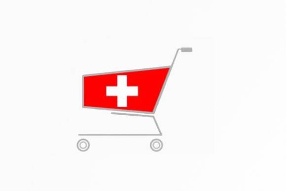 Stilisierter Einkaufswagen mit Schweizerkreuz 