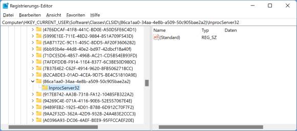 Screenshot Registry-Editor mit dem Eintrag