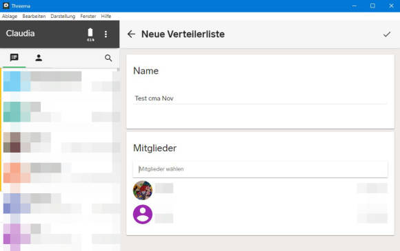Verteilerliste in Threema Desktop