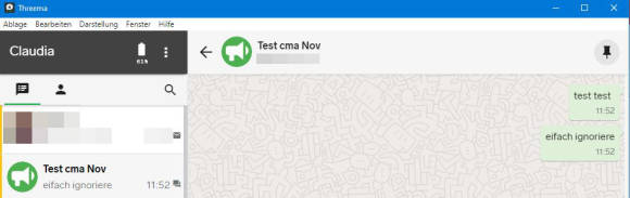 Screenshot Threema auf dem Desktop 