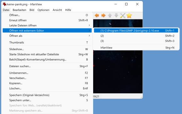 Irfanview mit Menü: in externem Editor öffnen