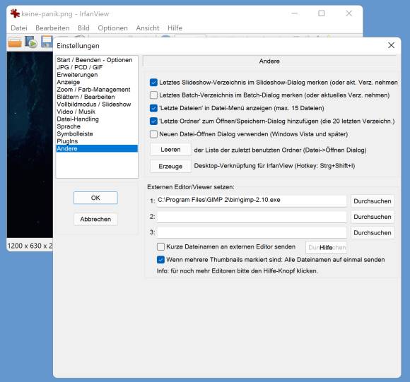 Screenshot Irfanview-Einstellung