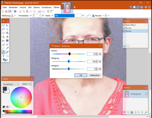 Screenshot Paint.net mit Farbkorrekturen