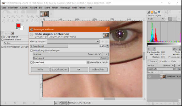 Gimp mit Rote-Augen-Korrektur