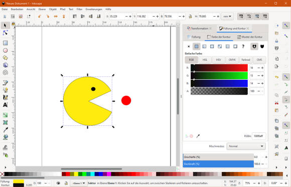 InkScape mit einem selbstgezeichneten Pac-Man