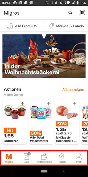 Screenshot Migros-App