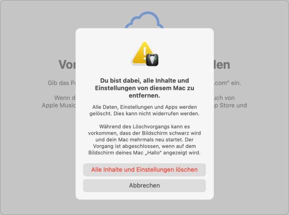 Letzte Warnung! Screenshot zeigt die letzte Warnung, bevor der Löschvorgang ausgeführt wird