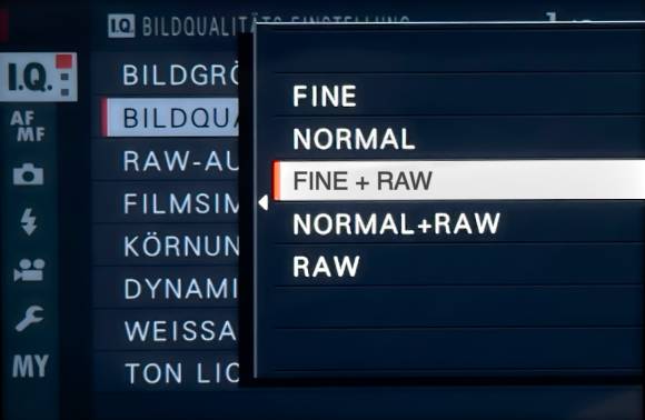 Wo ein RAW ist, ist (auf Wunsch) auch ein JPEG Menü mit den Bildeinstellungen zu einer Kamera