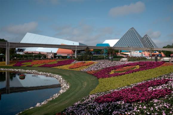 Foto eines Parks mit Blumen und matten Farben