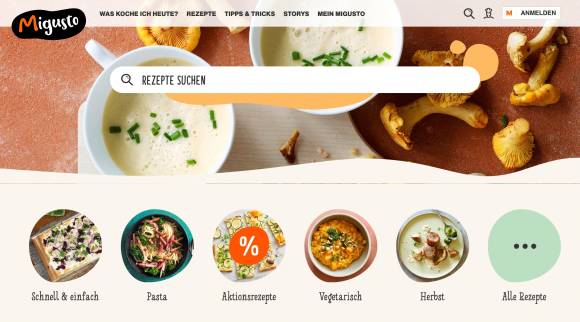 Screenshot der Koch-Plattform Migusto
