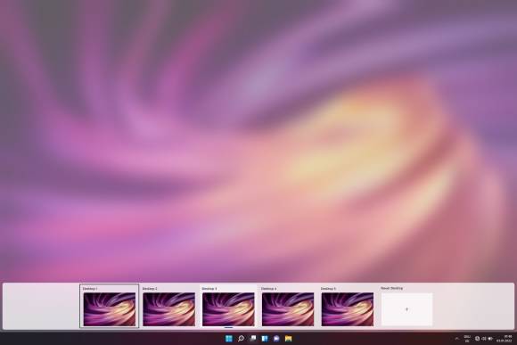 Die Leiste zeigt die Miniaturansicht der vorhandenen Desktops
