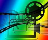 Stilisierte Filmkamera mit Regenbogen-Hintergrund