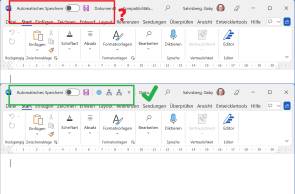 Word ohne Schnellzugriffsleiste (oben) und mit der Leiste (unten) 